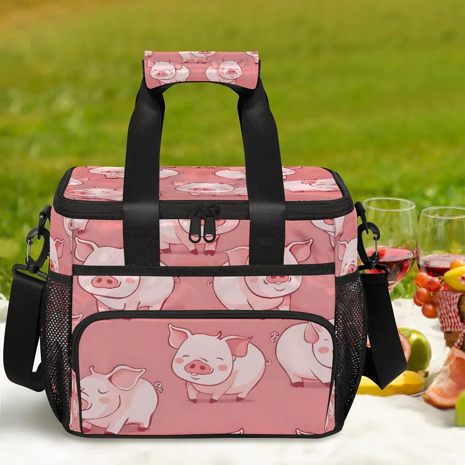Pink Pig Insulated Large Lunch Bag Lunchbox Reusable Leakproof Cooler Bags with Shoulder Strap for Adult Men Women Work Picnic
