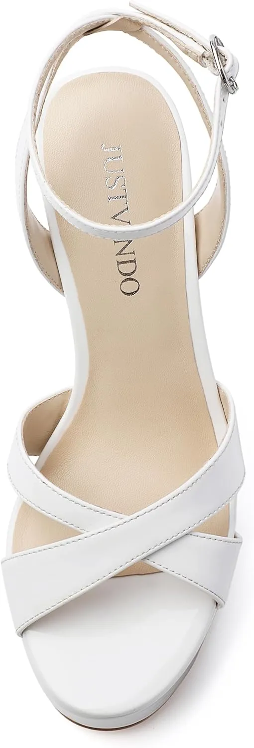 Platform High Heels for Women, Open Toe Ankle Strap Sexy Heeled Sandals for Wedding Party Dress