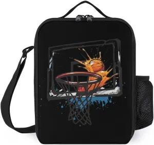Player Basketball Slam Dunk Insulated Lunch Bag Portable Lunch Box Lunch Tote Bag with Shoulder Strap for Work Travel