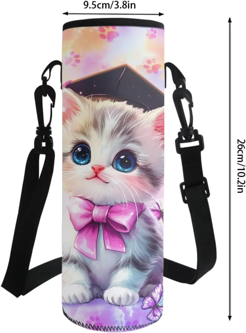 Poceacles 4 Pieces School Backpack Set with Stylish Rucksack Portable Insulated Lunch Bag Pencil Case Bottle Pouch for Primary Secondary School Students, Graduate Cat Bow Butterfly Paw Tie-dye