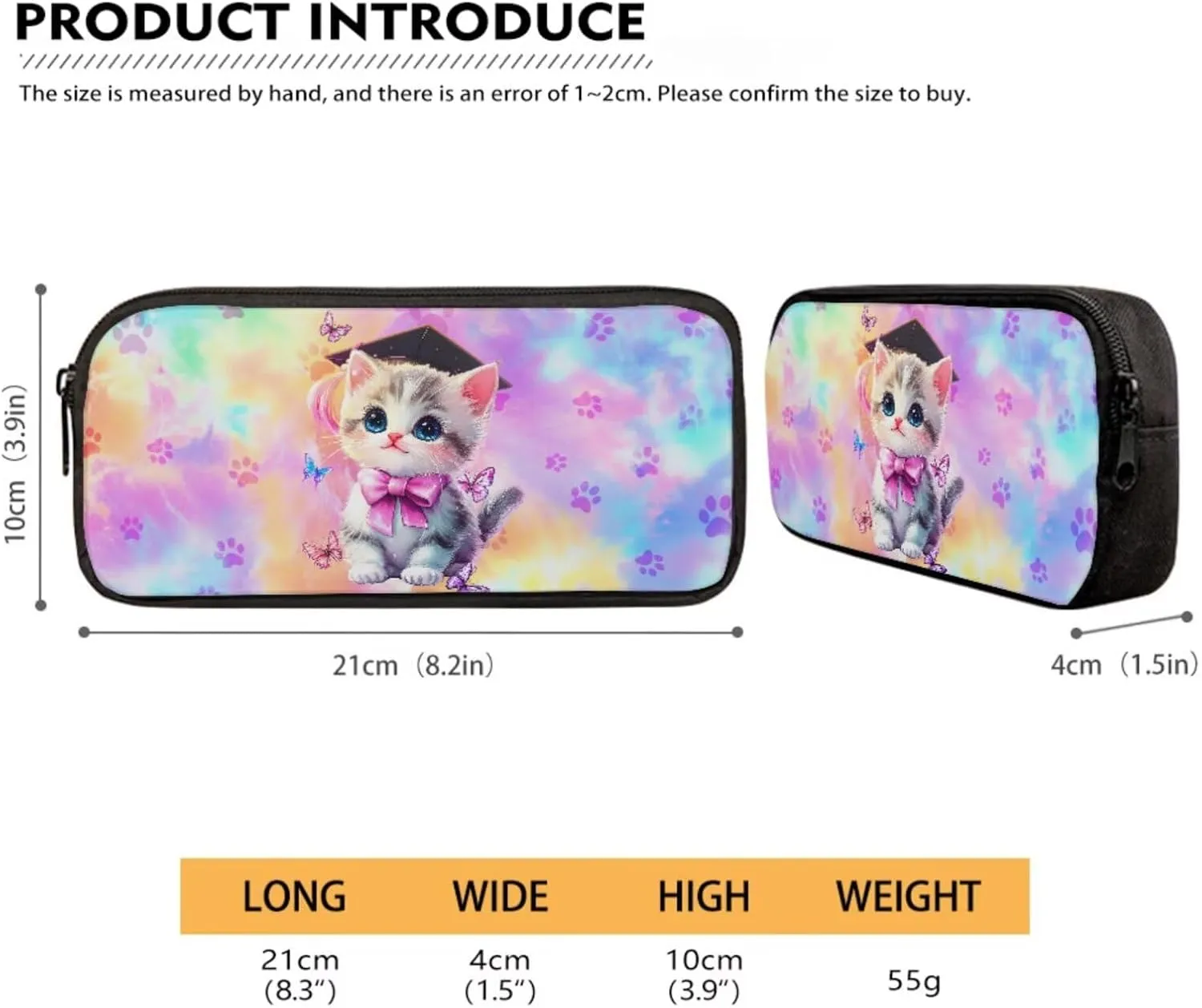 Poceacles 4 Pieces School Backpack Set with Stylish Rucksack Portable Insulated Lunch Bag Pencil Case Bottle Pouch for Primary Secondary School Students, Graduate Cat Bow Butterfly Paw Tie-dye
