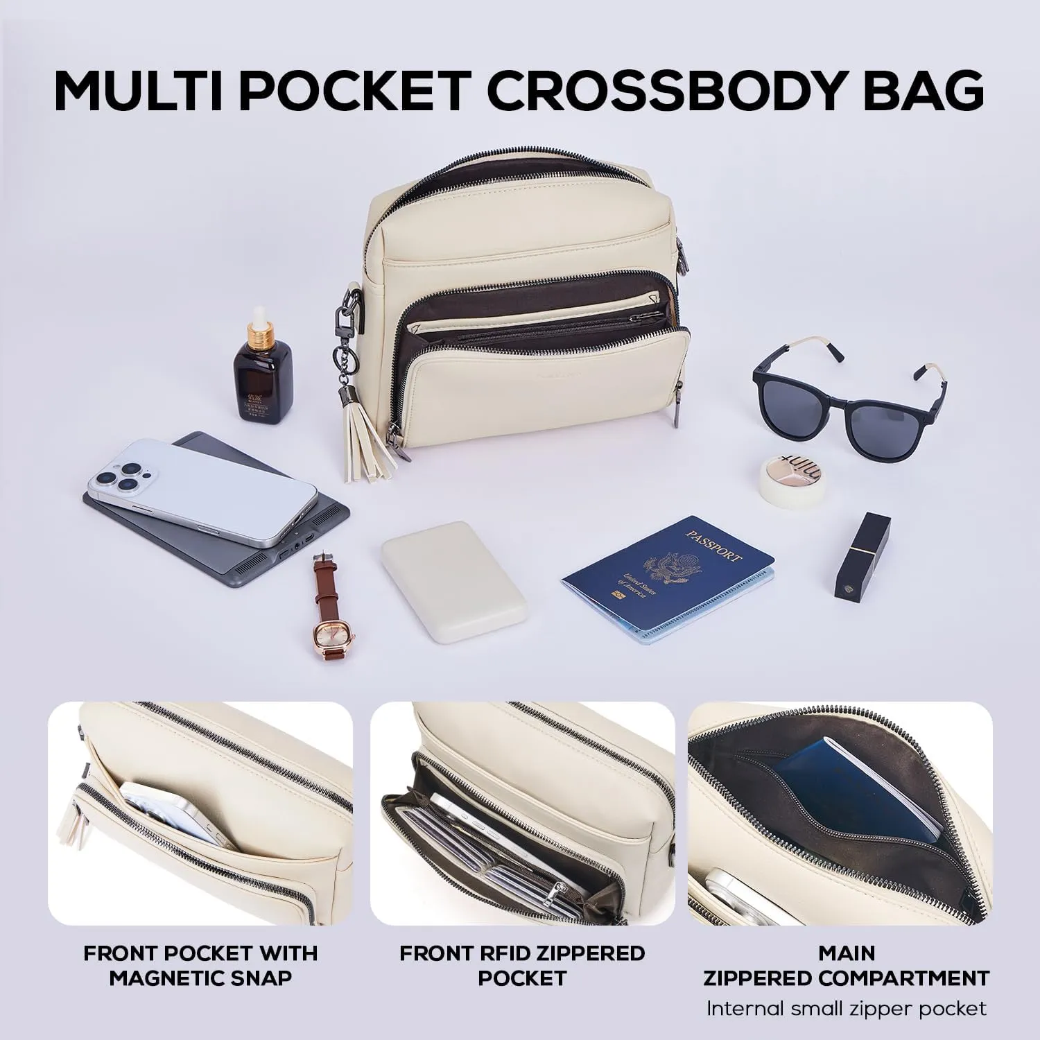 POIUGOYA Crossbody Purses for Women Trendy,Vegan Leather Medium Crossbody Bag,Women's Crossbody Travel Purse Built in Wallet