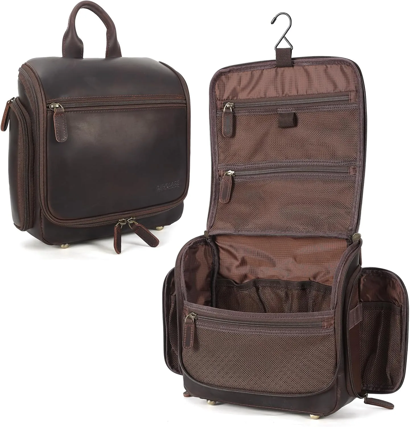 Polare Full Grain Leather Toiletry Bag Travel Hanging Organizer Case Shaving Kit Wash Bag Makeup Cosmetic Dopp Kit with YKK Zippers