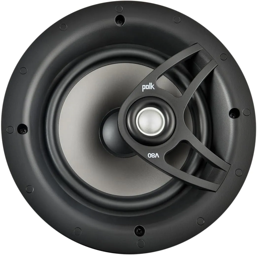Polk Audio V80 Vanishing in-Ceiling Speaker (Single), Ideal for All Rooms, Features Polypropylene Cone Driver, Swivel Mount Silk Dome Tweeter, Easy Installation, Includes Paintable Magnetic Grille