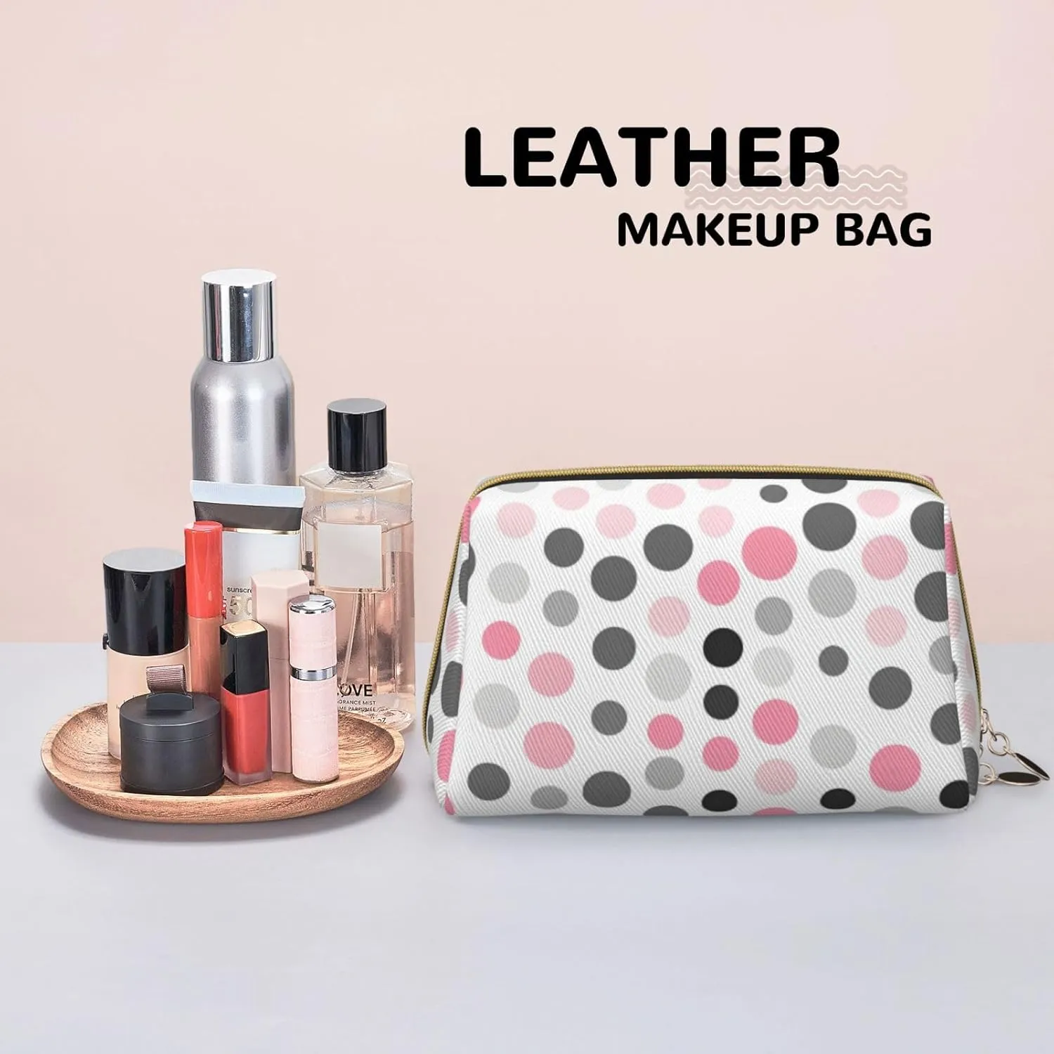 Polka Dot Pattern Toiletry Pouch, Travel-Friendly Makeup Organizer For Makeup Brushes, Lipsticks