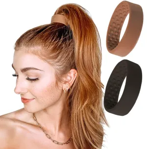 PONY-O Large for Thick, Heavy or Curly Hair Revolutionary Patented Bendable Hair Tie Ponytail Holders - 2 Pack Black & Copper