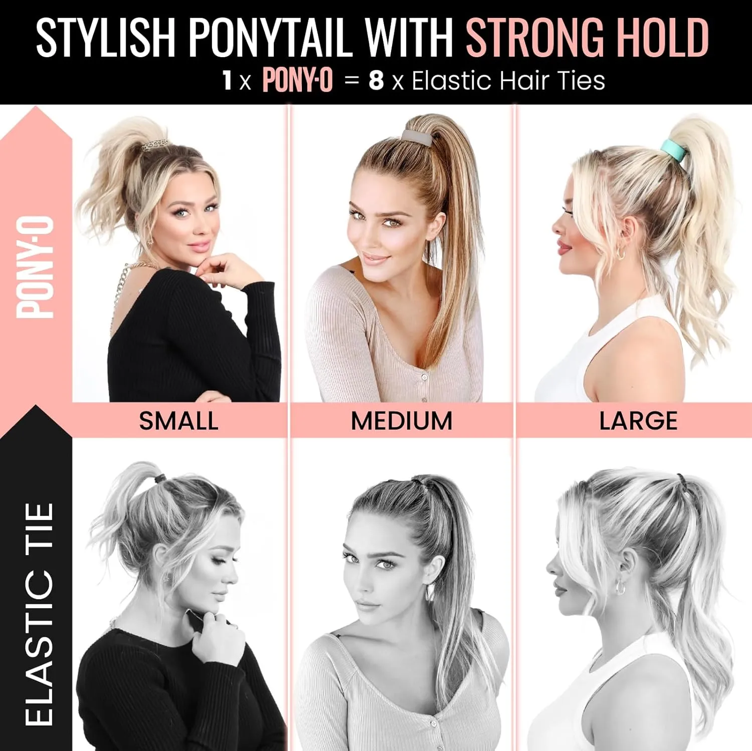 PONY-O Large for Thick, Heavy or Curly Hair Revolutionary Patented Bendable Hair Tie Ponytail Holders - 2 Pack Black & Copper