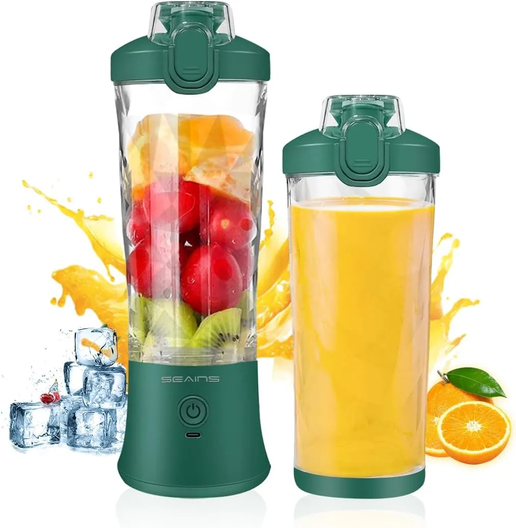 Portable Blender - Personal Blender for Shakes & Smoothies with 20 Oz Travel Cup, 6 Blades & USB Rechargeable for Gym, Kitchen & Outdoors (Green)