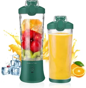 Portable Blender - Personal Blender for Shakes & Smoothies with 20 Oz Travel Cup, 6 Blades & USB Rechargeable for Gym, Kitchen & Outdoors (Green)