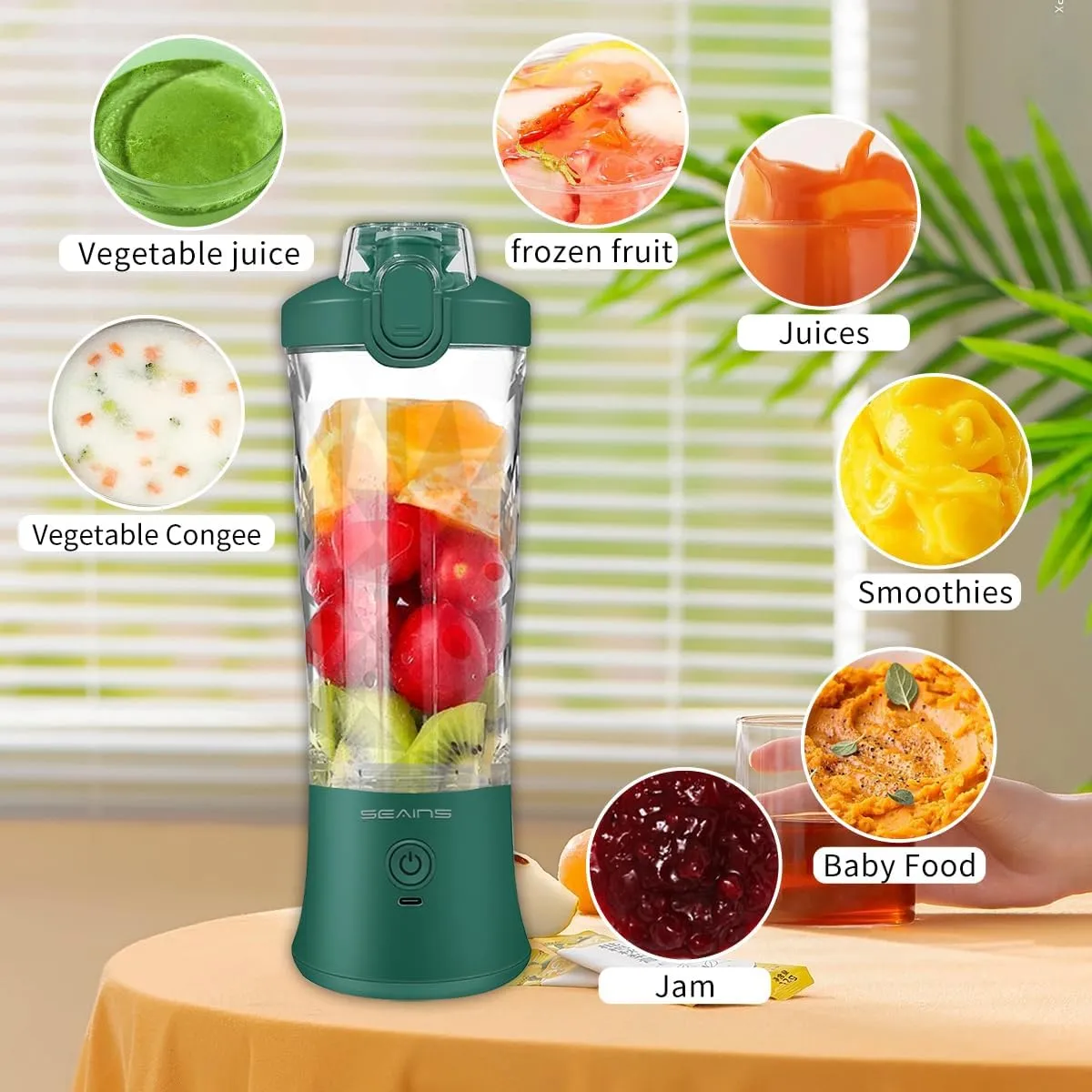 Portable Blender - Personal Blender for Shakes & Smoothies with 20 Oz Travel Cup, 6 Blades & USB Rechargeable for Gym, Kitchen & Outdoors (Green)