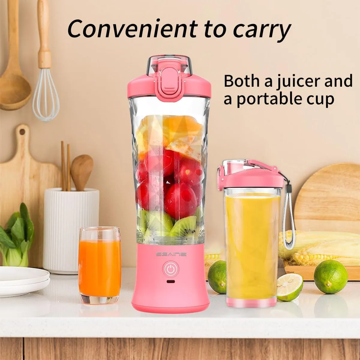 Portable Blender, Personal Blender for Shakes and Smoothies with 20 Oz Travel Cup and Lid, Mini Personal Size Blender with 6 Blades and USB Rechargeable for Gym, Kitchen and Outdoors (Pink)