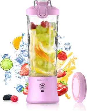 Portable Blender, Personal Blender for Shakes and Smoothies with 20 Oz Travel Cup and Lid, Mini Personal Size Blender with 6 Blades and USB Rechargeable for Gym, Kitchen and Outdoors (Purple)
