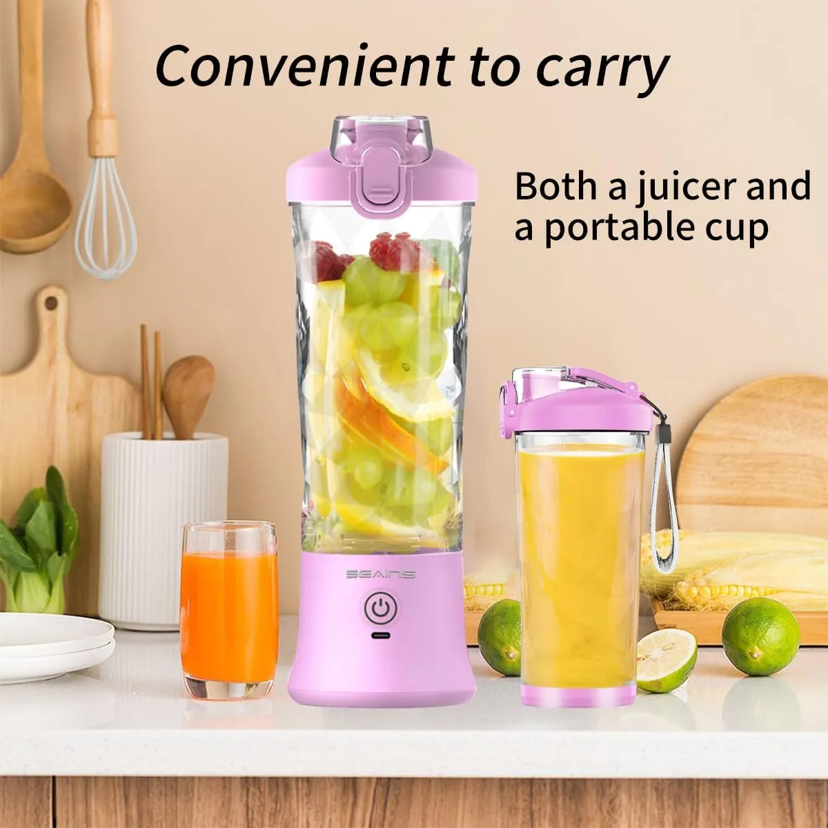 Portable Blender, Personal Blender for Shakes and Smoothies with 20 Oz Travel Cup and Lid, Mini Personal Size Blender with 6 Blades and USB Rechargeable for Gym, Kitchen and Outdoors (Purple)
