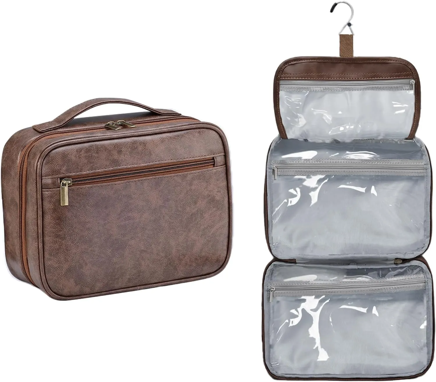 Portable Hanging Travel Toiletry Bags for Men Women Leather Toiletry Bag Waterproof Clear Toiletry Bag Large Organizer Bag for Toiletries
