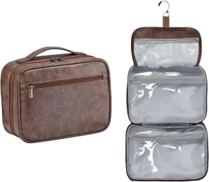 Portable Hanging Travel Toiletry Bags for Men Women Leather Toiletry Bag Waterproof Clear Toiletry Bag Large Organizer Bag for Toiletries
