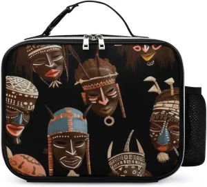 Portable Insulated Lunch Bag,African Ritual Ethnic Tribal Print Leather Insulated Lunch Bag,casual Leather Lunch Bag