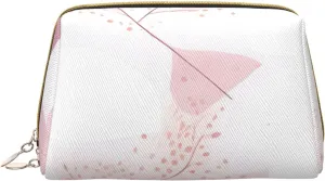 Portable Leather Makeup Bag for Women - Travel Cosmetic Organizer, Large Hand-painted floral line pattern Print Makeup Pouch