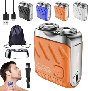 Portable Rotary Dual Ring Electric Shaver, 2025 New Mini Dual-Head Electric Shaver with Replaceable Blade, High-Speed Motor USB Rechargeable, Easy Cleaning, for Travel & Daily Use (Orange)