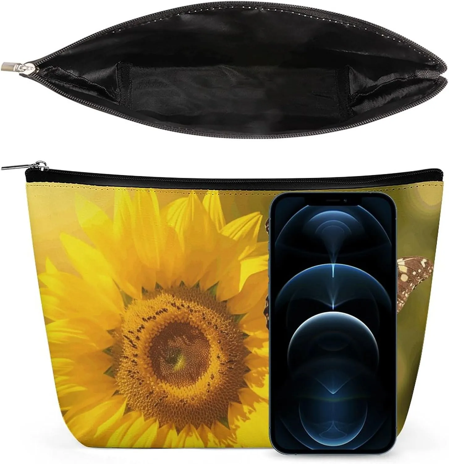 Portable Small Cosmetic Bag Cute Travel Makeup Bag Sunflower Butterfly Sunny Waterproof Toiletry Bag for Women
