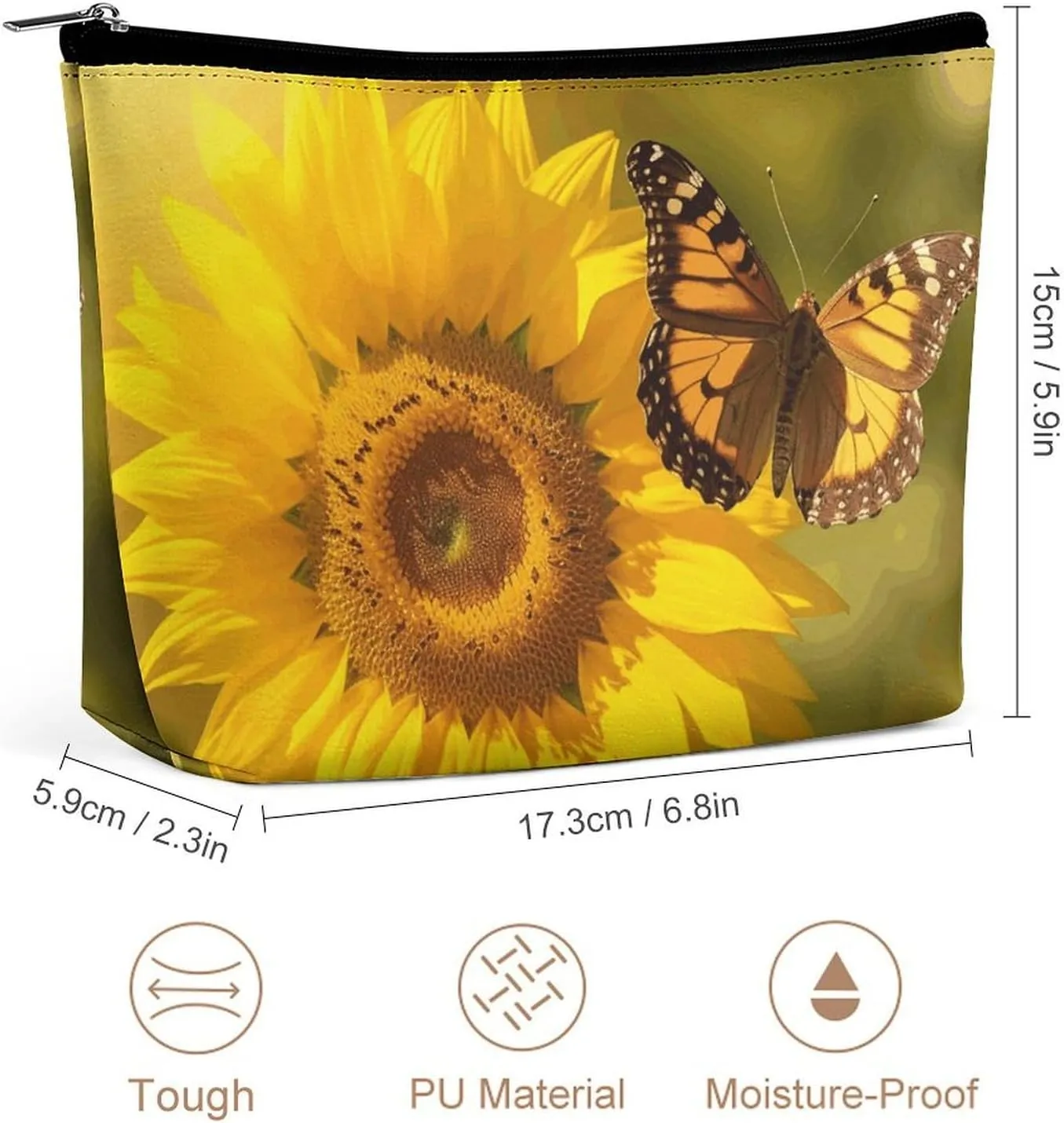 Portable Small Cosmetic Bag Cute Travel Makeup Bag Sunflower Butterfly Sunny Waterproof Toiletry Bag for Women