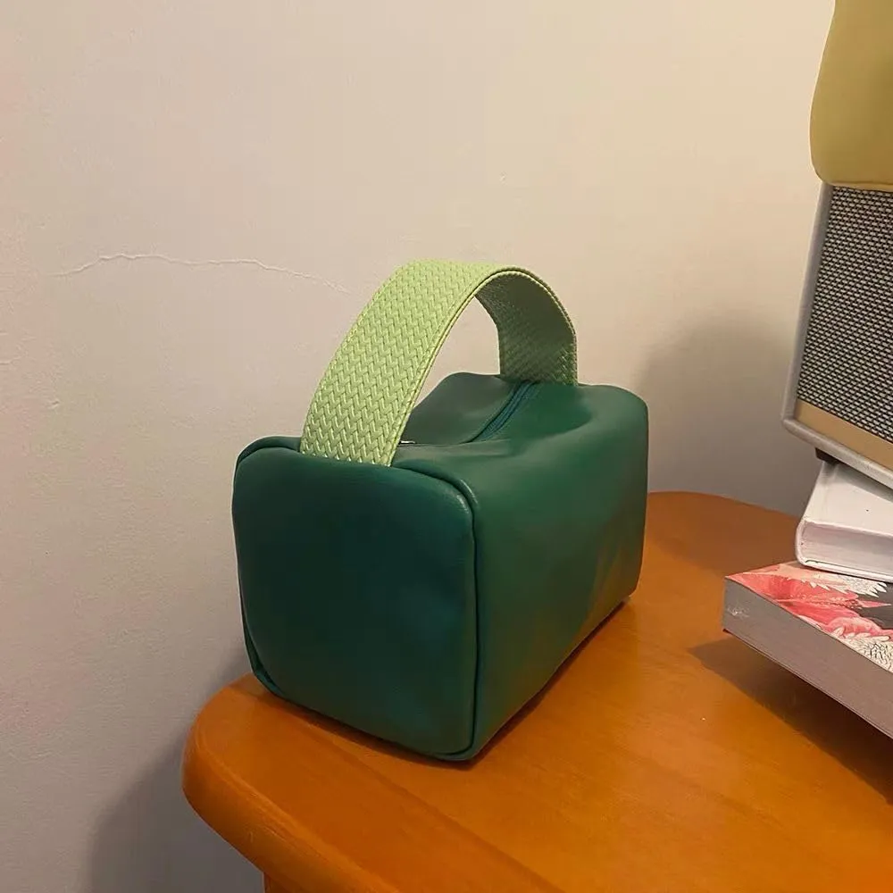 Portable Toiletry Bag Candy Colored Leather Large Capacity Toiletry Bag Storage Bag Cosmetics Women's Toiletry Bag (green)