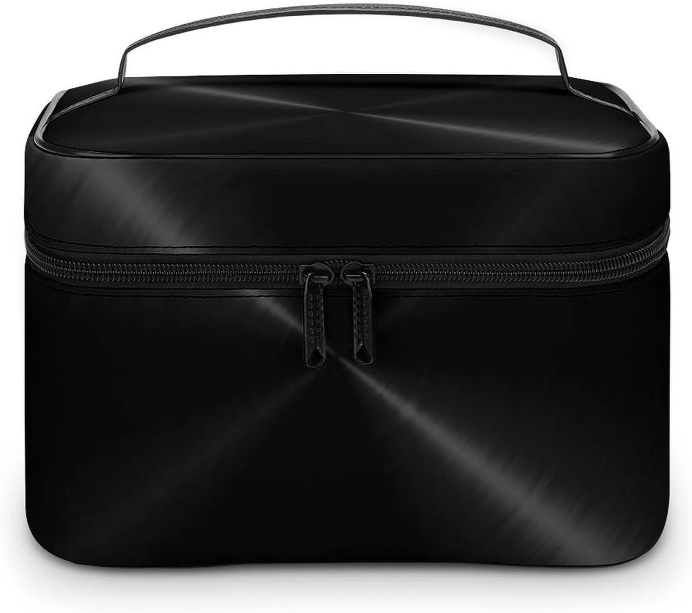 Portable Travel Makeup Bag, Black Stainless Metal Cosmetic Case Zipper Toiletry Bag for Women Girls