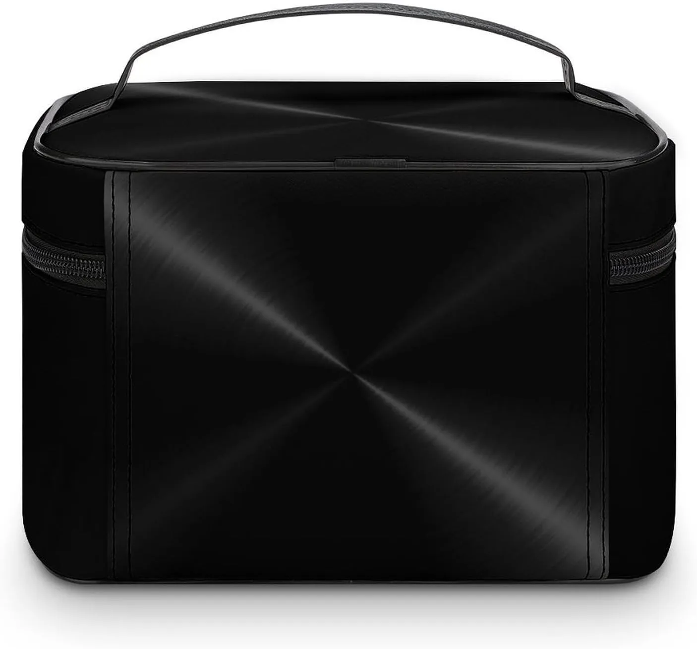 Portable Travel Makeup Bag, Black Stainless Metal Cosmetic Case Zipper Toiletry Bag for Women Girls