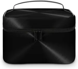 Portable Travel Makeup Bag, Black Stainless Metal Cosmetic Case Zipper Toiletry Bag for Women Girls