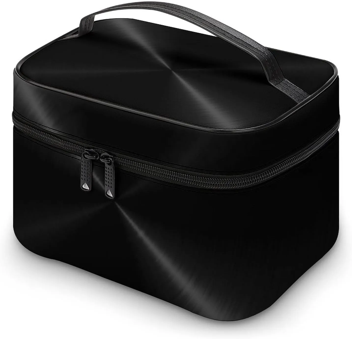 Portable Travel Makeup Bag, Black Stainless Metal Cosmetic Case Zipper Toiletry Bag for Women Girls