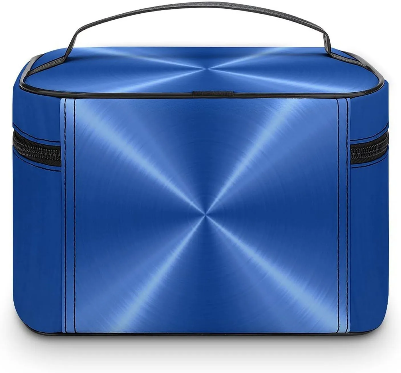Portable Travel Makeup Bag, Blue Steel Metal Cosmetic Case Zipper Toiletry Bag for Women Girls