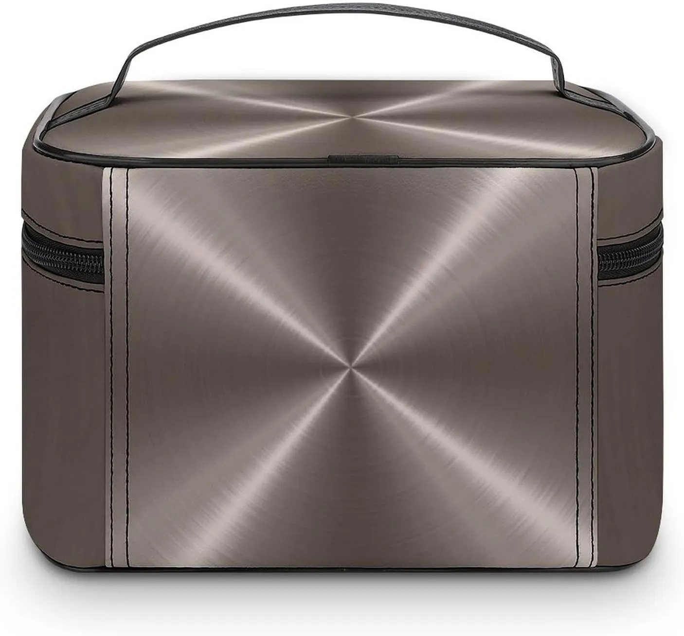 Portable Travel Makeup Bag, Bronze Steel Metal Cosmetic Case Zipper Toiletry Bag for Women Girls