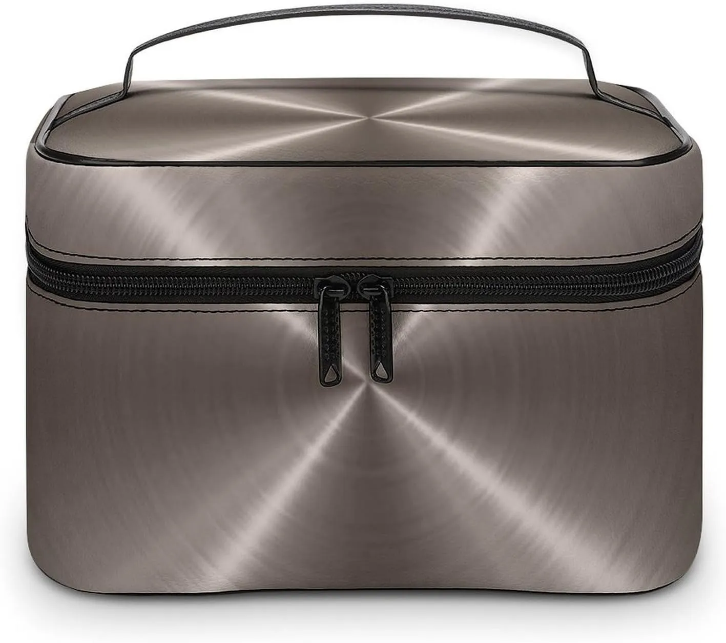 Portable Travel Makeup Bag, Bronze Steel Metal Cosmetic Case Zipper Toiletry Bag for Women Girls