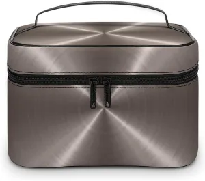 Portable Travel Makeup Bag, Bronze Steel Metal Cosmetic Case Zipper Toiletry Bag for Women Girls