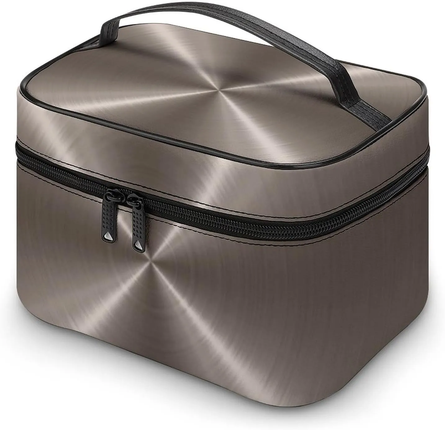 Portable Travel Makeup Bag, Bronze Steel Metal Cosmetic Case Zipper Toiletry Bag for Women Girls