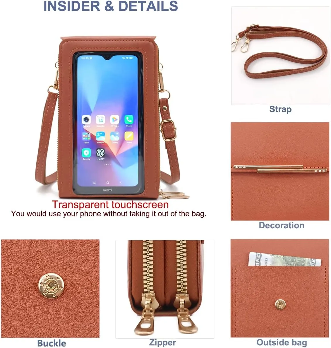 PORT&LOTUS Small Cell Cross Body Purses for Women Mini Shoulder Handbags Zipper Crossbody Bags