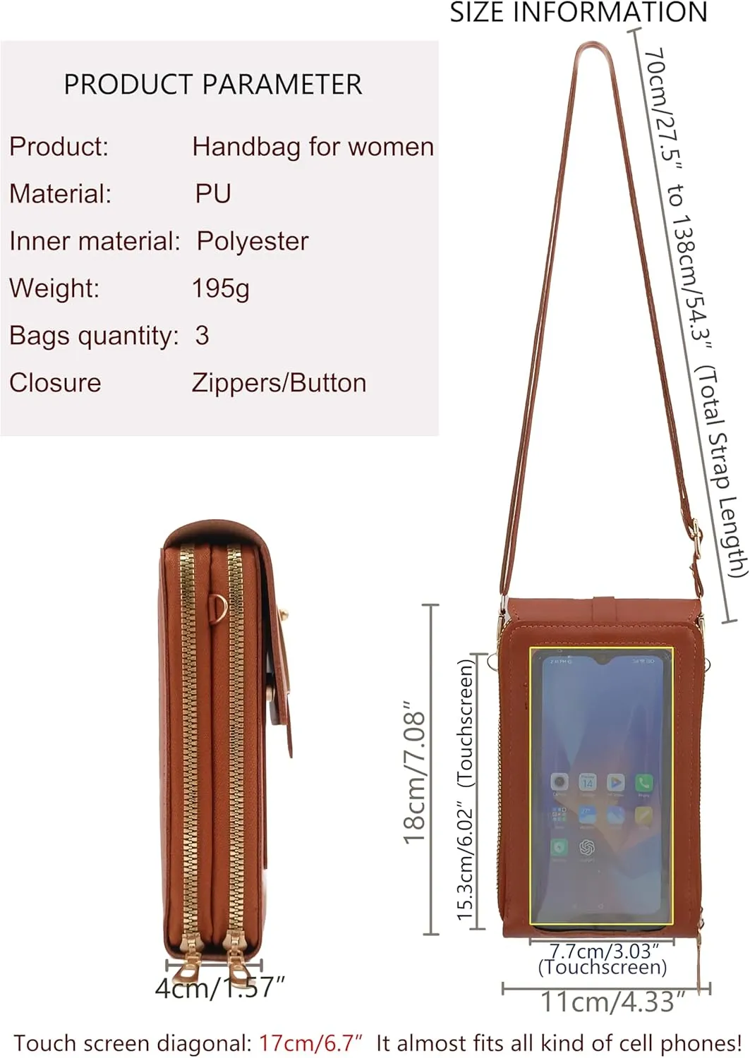 PORT&LOTUS Small Cell Cross Body Purses for Women Mini Shoulder Handbags Zipper Crossbody Bags