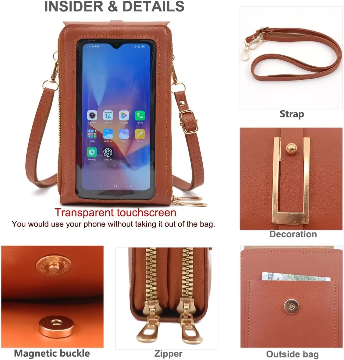 PORT&LOTUS Small Cell Cross Body Purses for Women Mini Shoulder Handbags Zipper Crossbody Bags