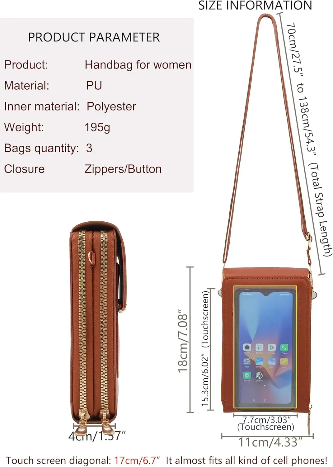 PORT&LOTUS Small Cell Cross Body Purses for Women Mini Shoulder Handbags Zipper Crossbody Bags