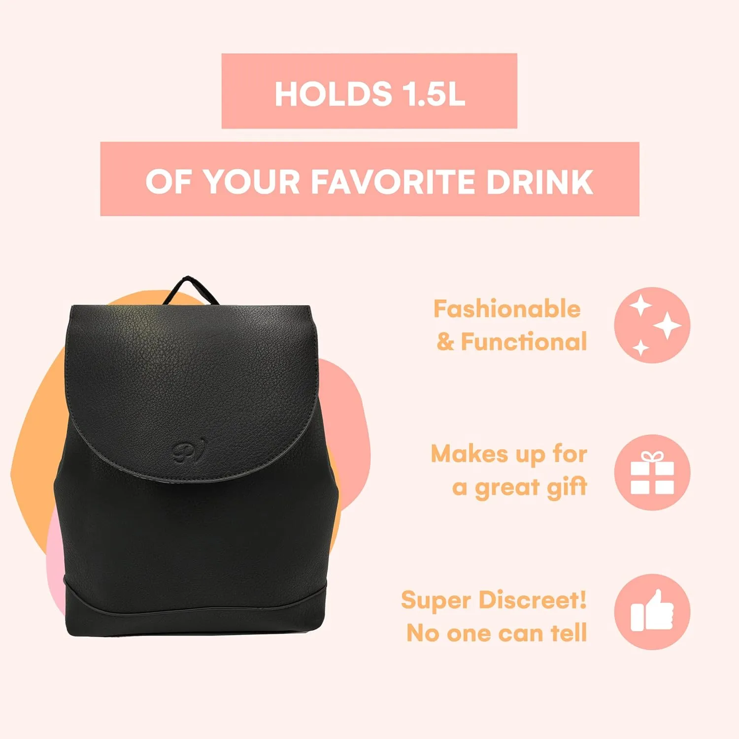 PortoVino Tokyo Backpack - Fashionable Wine Backpack with Hidden Spout, Insulated Drink Compartment, Holds 2 Bottles! Perfect for Travel, Concerts, Parties!