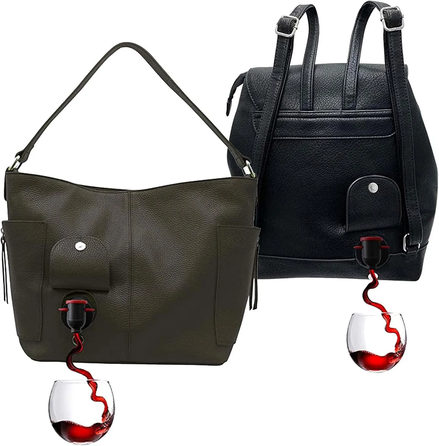 PortoVino Vegan Leather Designer Wine Purse/Tote With Hidden Spout/Holds 1.5 Liters and Vegan Leather Designer Wine Purse/Tote With Hidden Spout/Holds 1.5 Liters |Great for Party, Mother’s Day Gift!