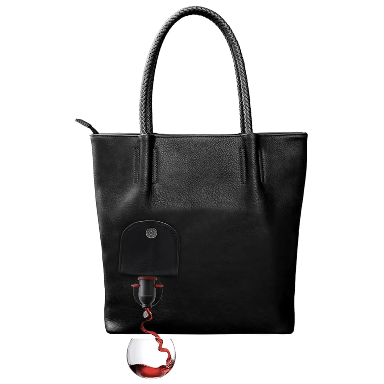 PortoVino Vegan Leather Tote Bag with Hidden Insulated Flask Compartment and Dispenser with Spout that Holds 2 Bottles Of Wine 1.5L (50oz)! Perfect for Traveling, Concerts, Bachelorette Party!