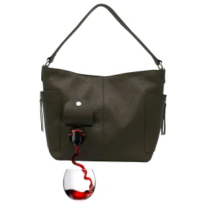 PortoVino Wine Purse 100% Italian Leather Bag - Wine Purse with Hidden Spout and Dispenser Flask for Wine Lovers that Hold and Pour 2 bottles of Wine! Traveling, Concert, Bachelorette Party - Espresso