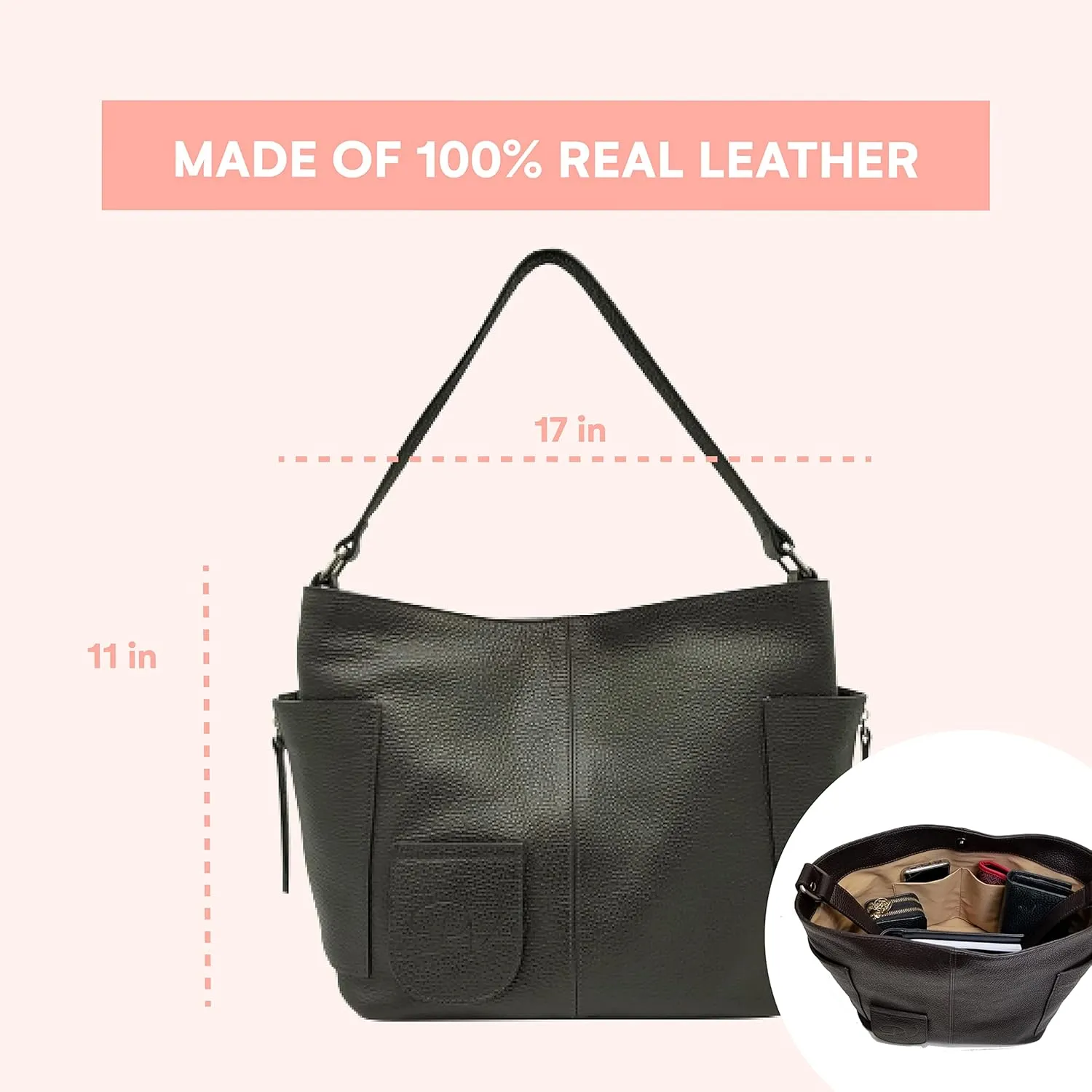 PortoVino Wine Purse 100% Italian Leather Bag - Wine Purse with Hidden Spout and Dispenser Flask for Wine Lovers that Hold and Pour 2 bottles of Wine! Traveling, Concert, Bachelorette Party - Espresso