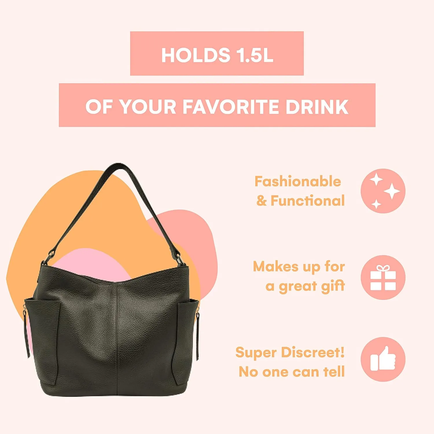 PortoVino Wine Purse 100% Italian Leather Bag - Wine Purse with Hidden Spout and Dispenser Flask for Wine Lovers that Hold and Pour 2 bottles of Wine! Traveling, Concert, Bachelorette Party - Espresso