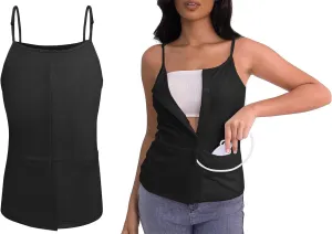 Post Mastectomy Shirts with Drain Pockets Breast Surgery Mastectomy Camisole Top with Hook and Loop Closure