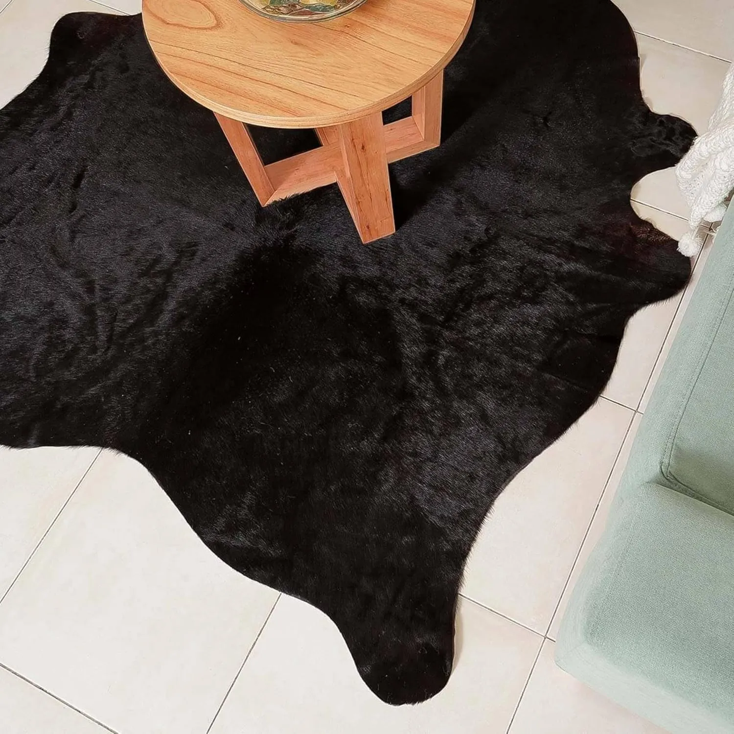 Premium 100% Genuine Cowhide Rug (4-5 Ft) Hand-Picked Solid Black Leather Area Rug, Cozy, Unique, and Durable – from Argentina