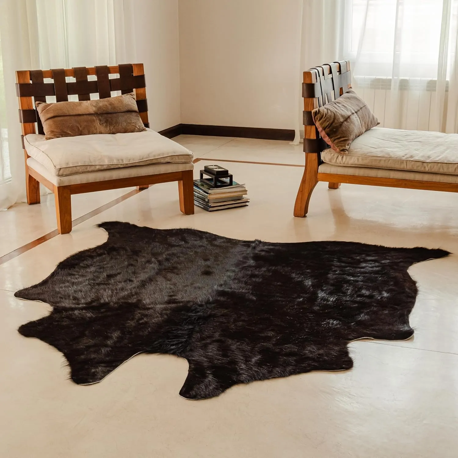Premium 100% Genuine Cowhide Rug (4-5 Ft) Hand-Picked Solid Black Leather Area Rug, Cozy, Unique, and Durable – from Argentina