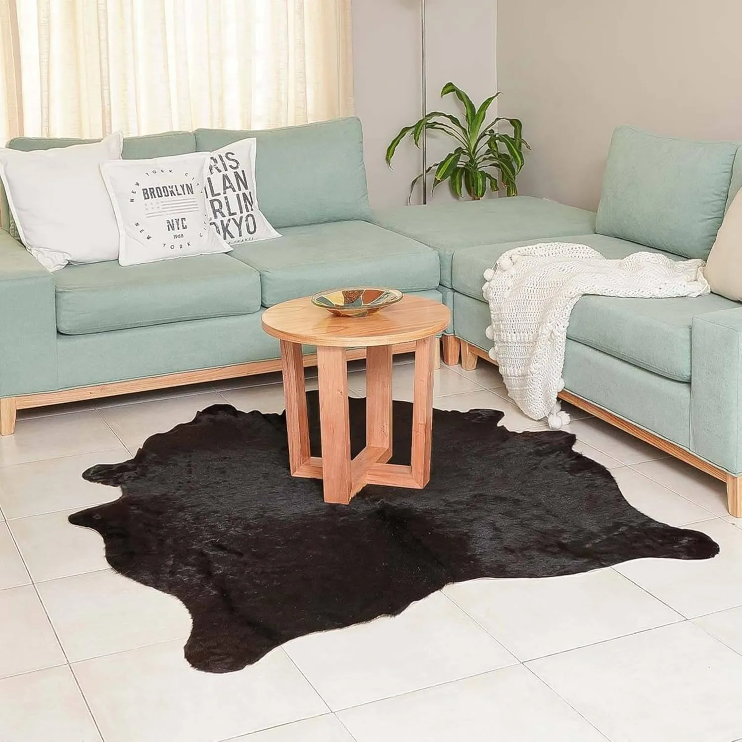 Premium 100% Genuine Cowhide Rug (4-5 Ft) Hand-Picked Solid Black Leather Area Rug, Cozy, Unique, and Durable – from Argentina