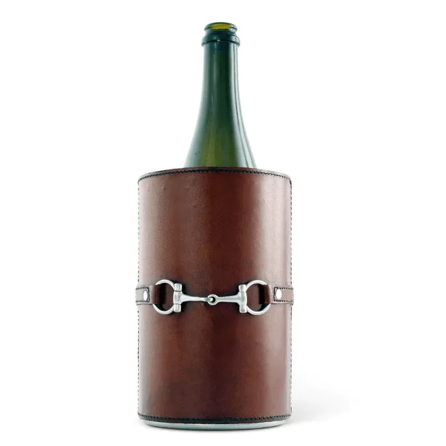 Premium Genuine Leather Bit Wine Bottle Chiller - Stainless Lined