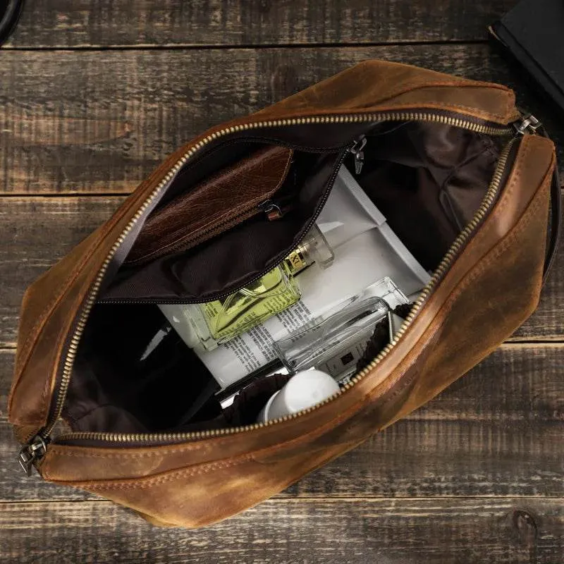 Premium Genuine Leather Travel Toiletry Bag